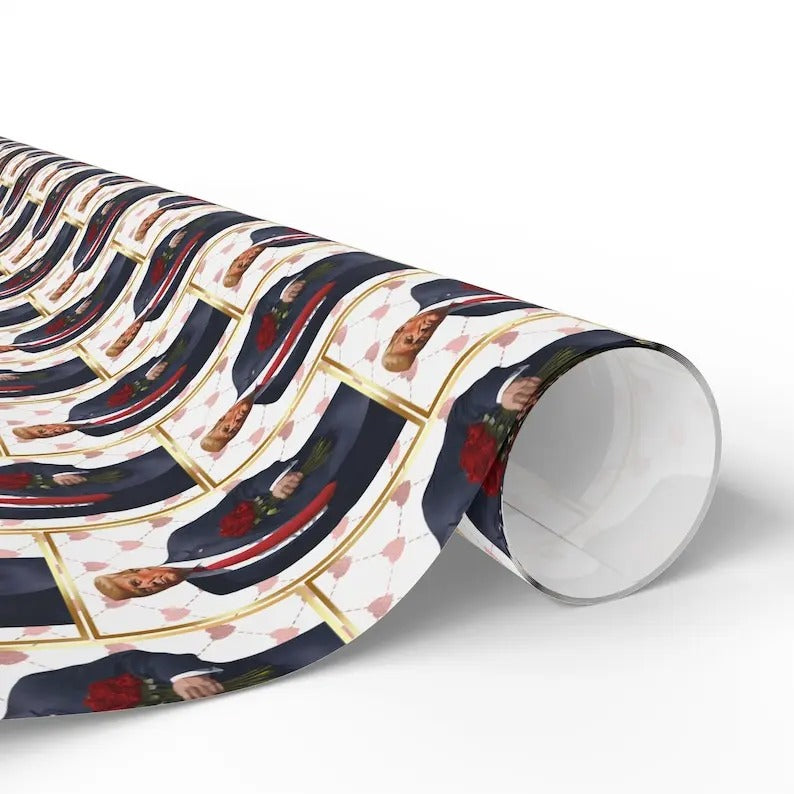 Gold Pink Gunpla brand Red Roses Trump Wrapping Paper Roll, Funny Political Gift Wrap, Gift For Dad, Gift For Mom, Gift...