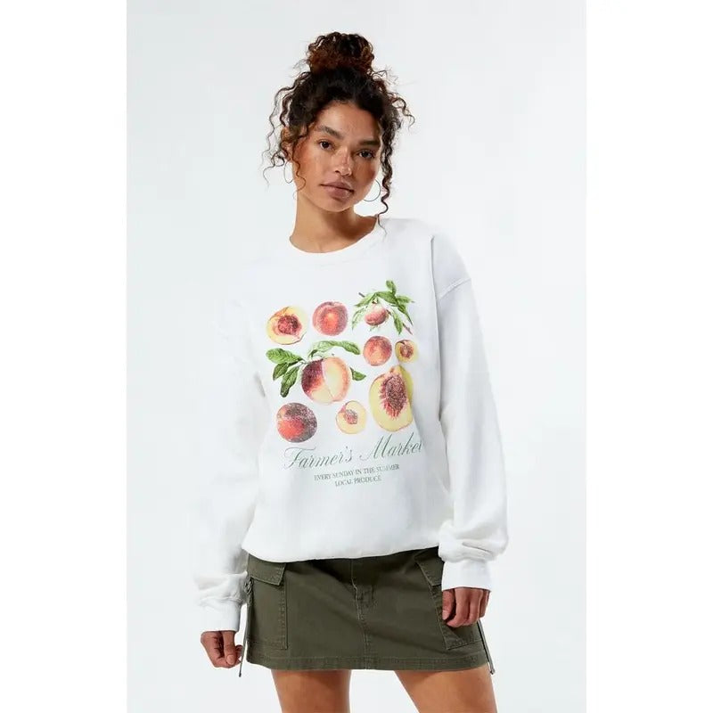 Golden Hour Women's Peach Farmers Market Crew Neck Sweatshirt T-Shirts, Hoodie | DripVista.com