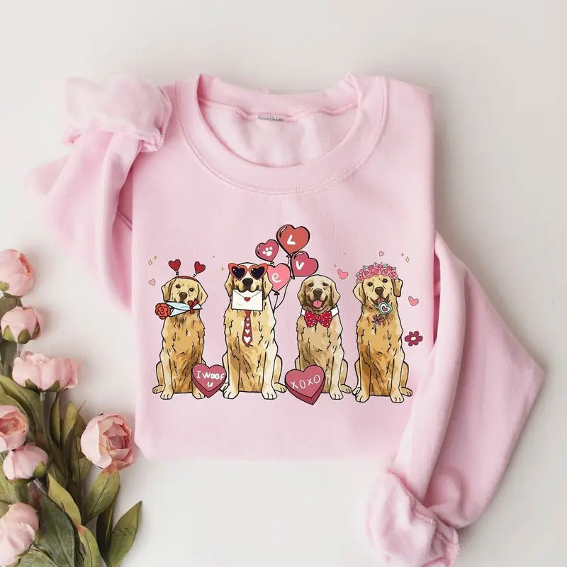 Golden Retriever Valentine Sweatshirt, Valentines Day Golden Retriever Shirt, Dog Lover Valentines Sweatshirt, Dog...