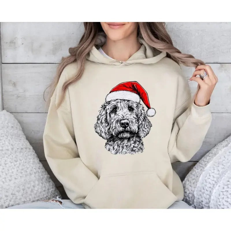 Goldendoodle Hoodie, Santa Dog Christmas Shirt, Dog Lover, Pet Sweatshirt, Crew Neck, Unisex Sweater Pullover Tee