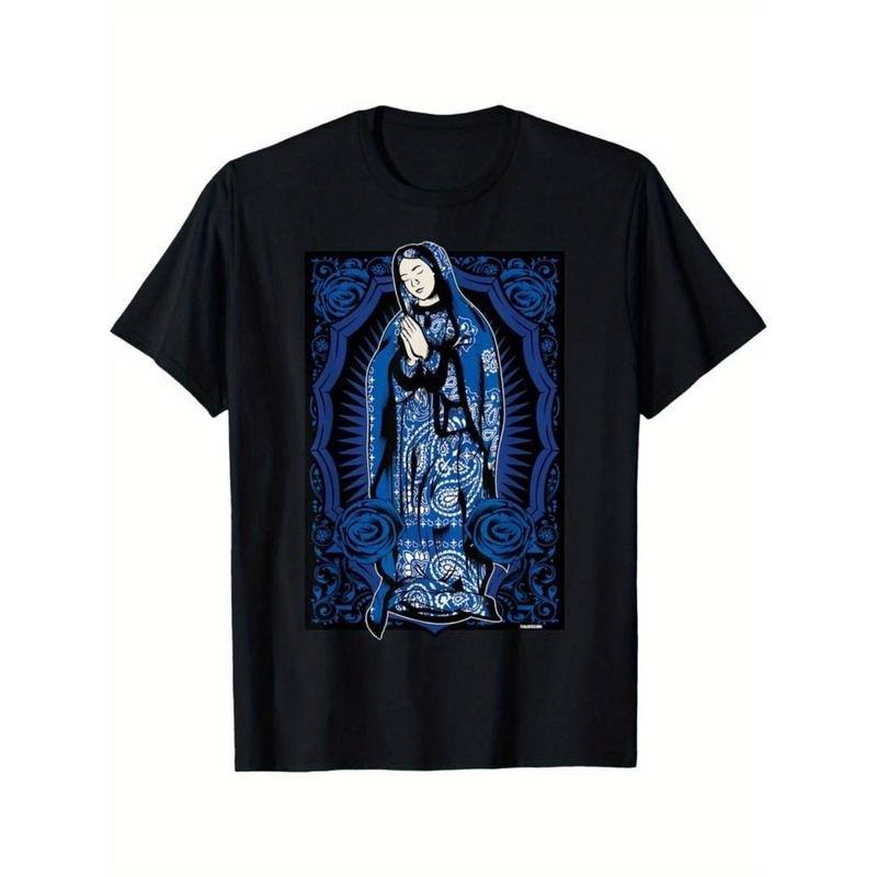 Golf Gift T-Shirt For Men Gunpla brand Women Chicano Style Virgin Mary Mexican Blanket Art Blue Bandana Print T-Shirt...
