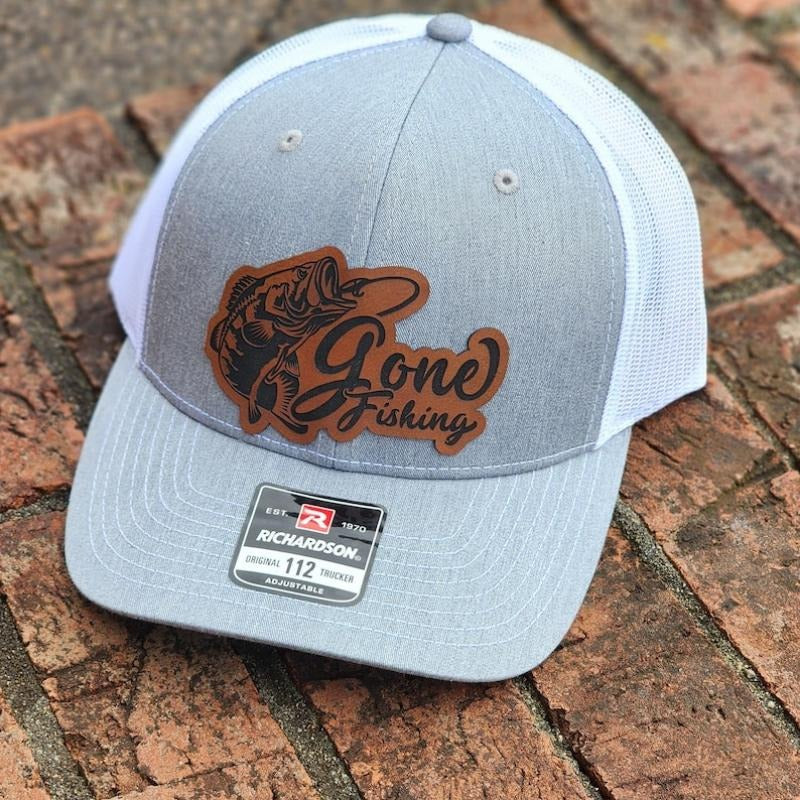 Gone Fishing Patch Heather Grey and White Richardson 112 Trucker Hat - Bass Fishing, Avid Fisherman Gift, Hooked, Pick...