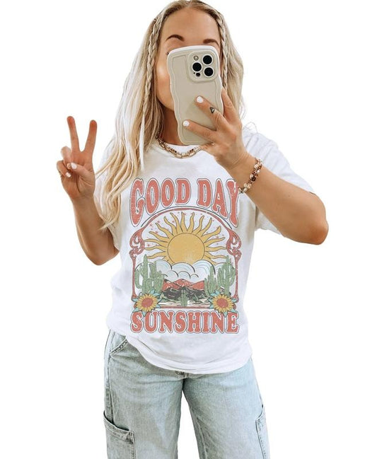 Good Day Sunshine Tee, Sun Graphic Tee, Sun T Shirt, Boho Tee, Hippie Shirts, Trendy Y2k Shirt, Unisex T-Shirt, Short Sleeve Tee Shirt, Cool Gifts For Women, Gifts For Birthday Mothers Day Christmas Fit Top