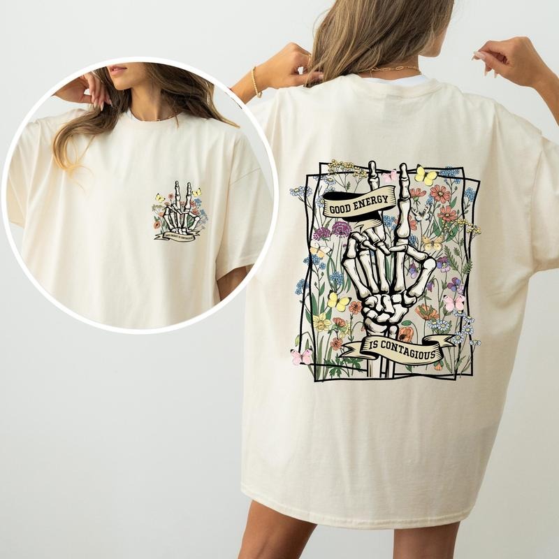 Good Energy Is Contagious, Skeleton, Butterfly Comfort Colors Tshirt Hoodie, Sweatshirt | DripVista.com