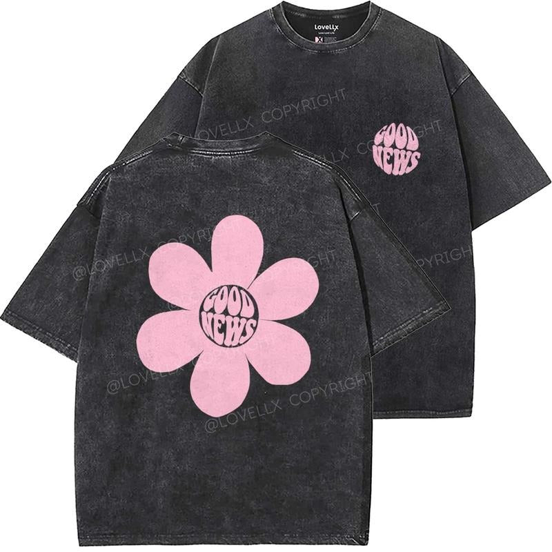 Good News Puff Print Washed T-Shirt, Vintage 90s Graphic Tee, Gift Top Womenswear Cotton Hoodie, Sweatshirt | DripVista.com