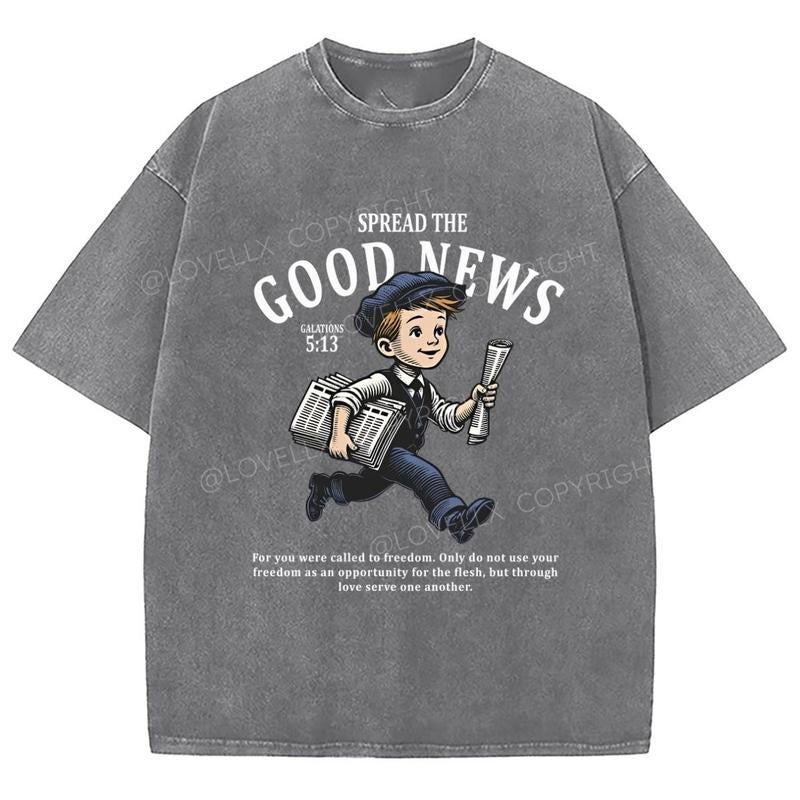 Good News Washed T-Shirt, Christian Jesus  t shirts, Vintage 90s Graphic Tee Gift Cotton Top Womenswear Bottom Hoodie,...