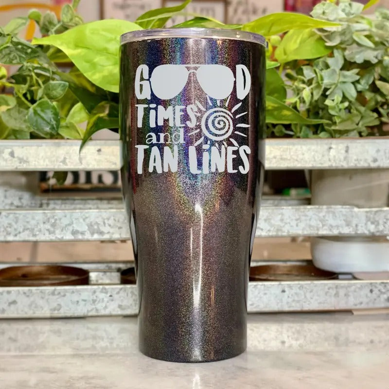 Good Times And Tan Lines Laser Etched Tumbler T-Shirts, Hoodie, Sweatshirt | DripVista.com