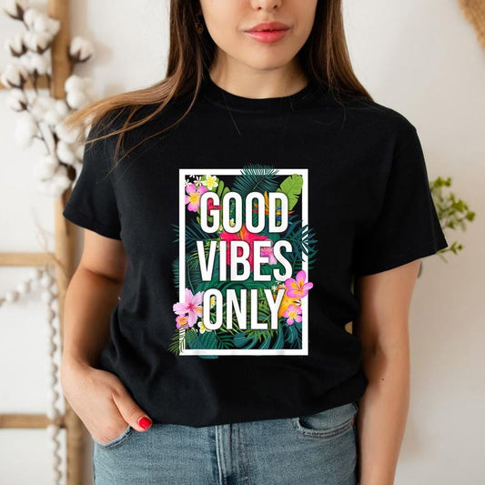Good Vibes Only Shirt Casual Style Crew Neck Short Sleeve T-Shirt Tops Trendy for Unisex, Perfect Gift