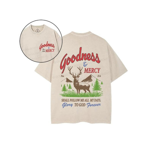 Goodness And Mercy 2 Sided Comfy Printed Tee Pure Cotton Fabric Casual Streetstyle Crew Neck Short Sleeve Soft-Washed T-Shirt Trendy Tops for Women for Men, Perfect Gift
