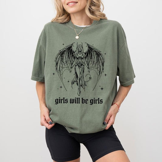 Gothic Girls Will Be Girls Comfort Colors Shirt, Vintage Feminist T-shirt, Women's Rights Tee, Feminine Energy Outfits, Retro Feminism Clothing