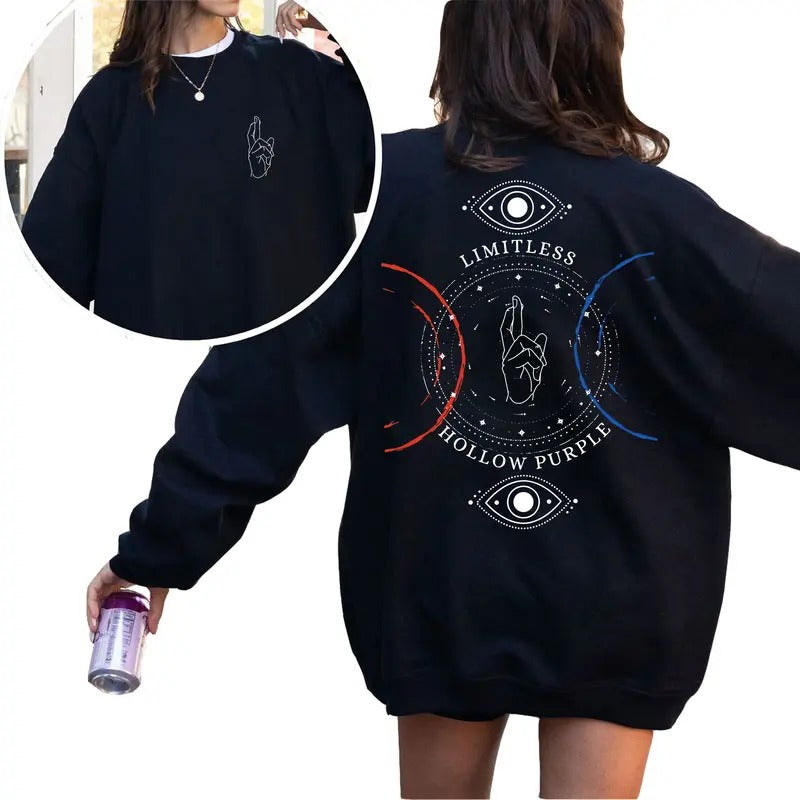 Gothic JJK Limitless Hollow Purple Characters Anime Lovers Tshirt Crewneck Hoodie Sweatshirt | DripVista.com