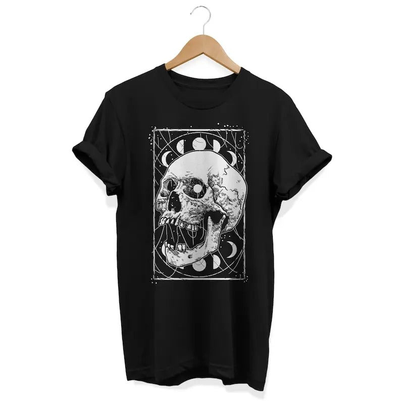 Gothic Skull Shirt, Alternative Clothing, Moon Phases T-shirt, Strega Fashion, Pastel Goth Apparel, Female Goth Outfit, Skeleton Tee