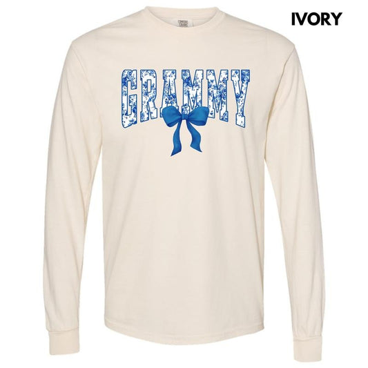 Grammy Blue Florals Long Sleeve Comfort Colors T-Shirt 'NLB'