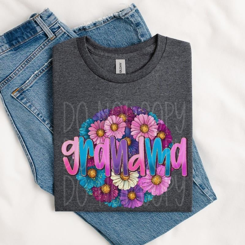 Grandma Glitter Floral DTF Transfers - THIS IS NOT A SHIRT