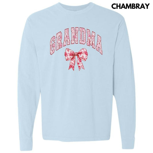 Grandma Red Ginger Jar Florals Long Sleeve Comfort Colors T-Shirt 'NLB'