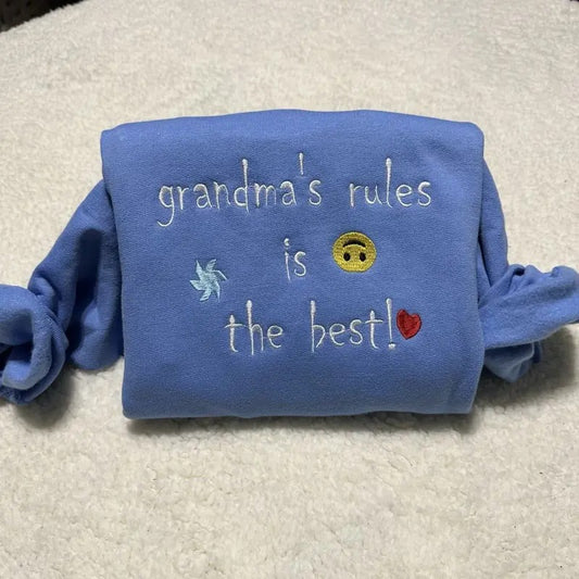 Grandma's rules is the best; Personalized Grandma Gift - Embroidered Sweatshirt for Christmas - Pullover, Womenswear