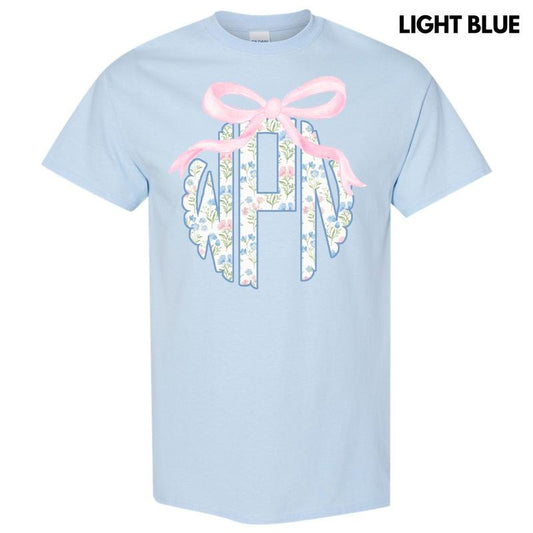 Grandmillennial Floral Monogram Gildan Short Sleeve T-Shirt 'NLB'