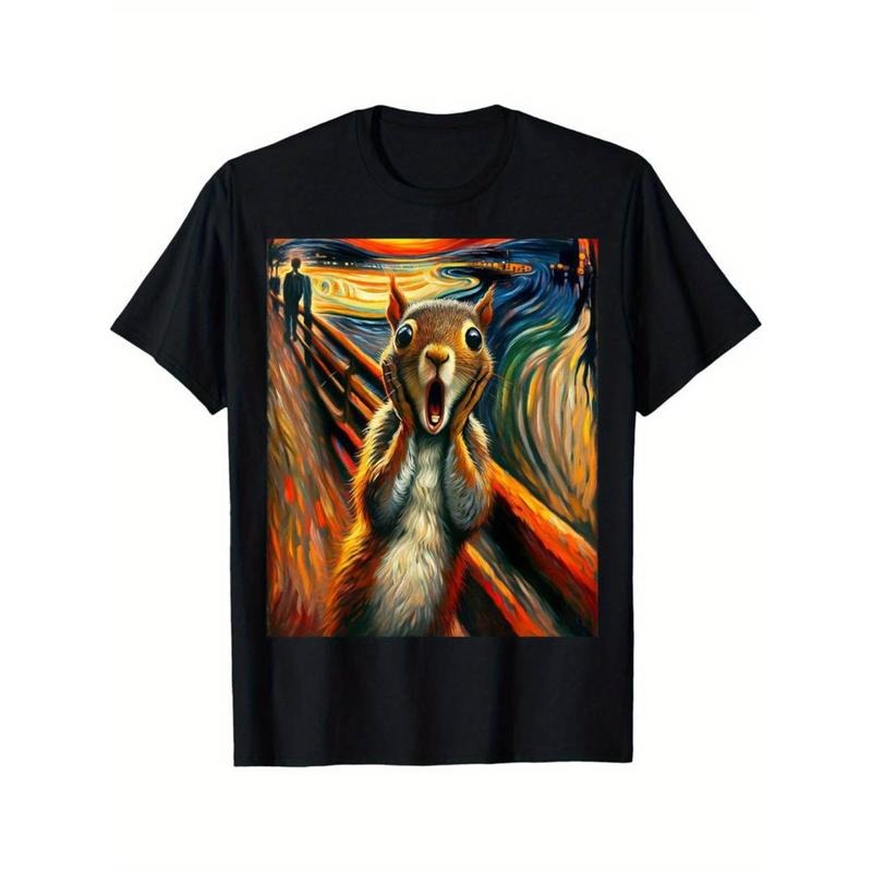 [Graphic Tees] Cotton [Squirrel Lover Art Tee] Black Squirrel Lover Art Expressionist Scream Shirt - Casual Short Sleeved...