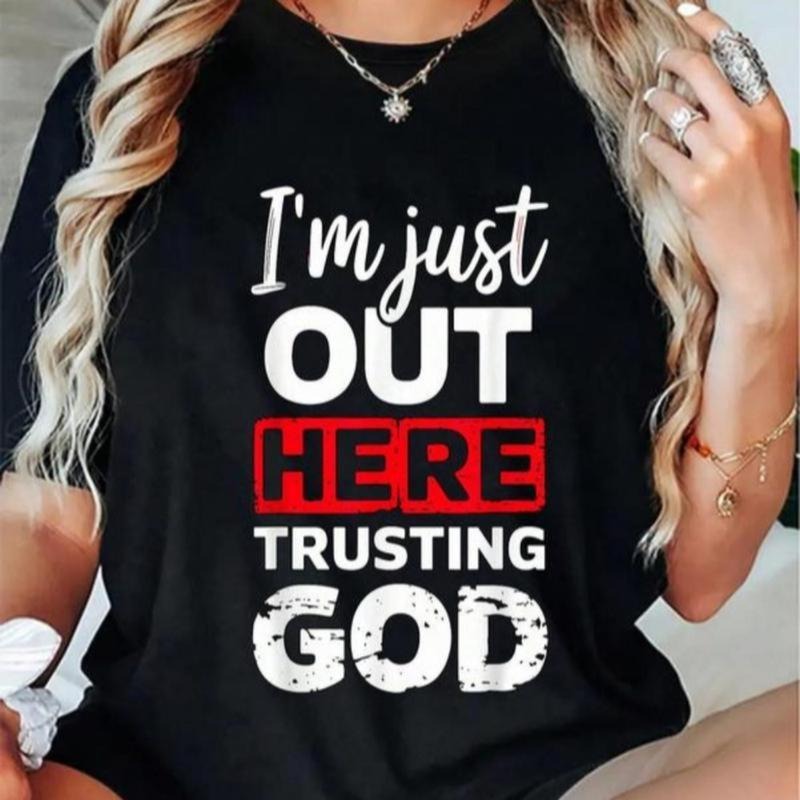 [Graphic Tees] Cotton 100% Cotton Swoosh'Bat brand Just Out Here Trusting FOG Christian Religious T-Shirt Summer Top...