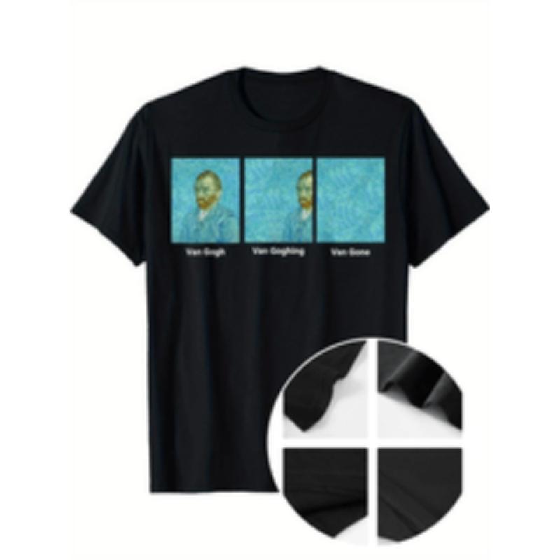 [Graphic Tees] Cotton funny van gogh van going van Straw hat pirates tee mens black cotton shirt for art Gunpla brand...