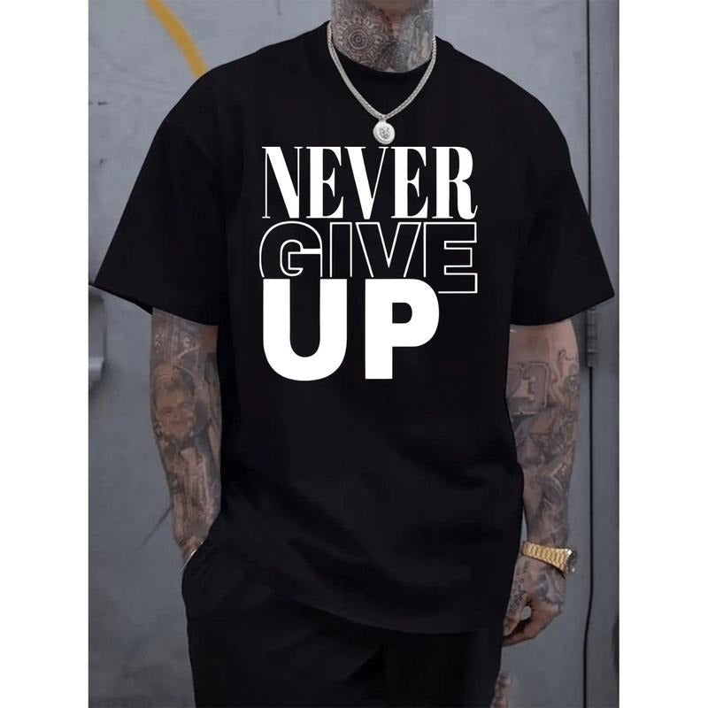 [Graphic Tees] Cotton mens 180gsm 100 cotton never give up motivational graphic Lightsaber brand shirt FOG breathable...