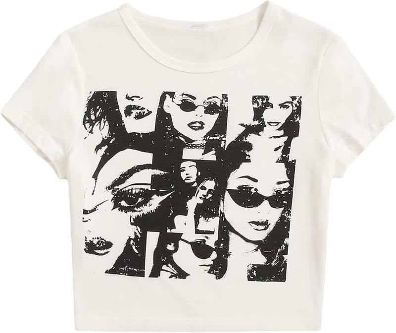 Graphic Tees Summer Figure Print Short Sleeve T Shirts Crop TopY2K Hoodie, Sweatshirt | DripVista.com