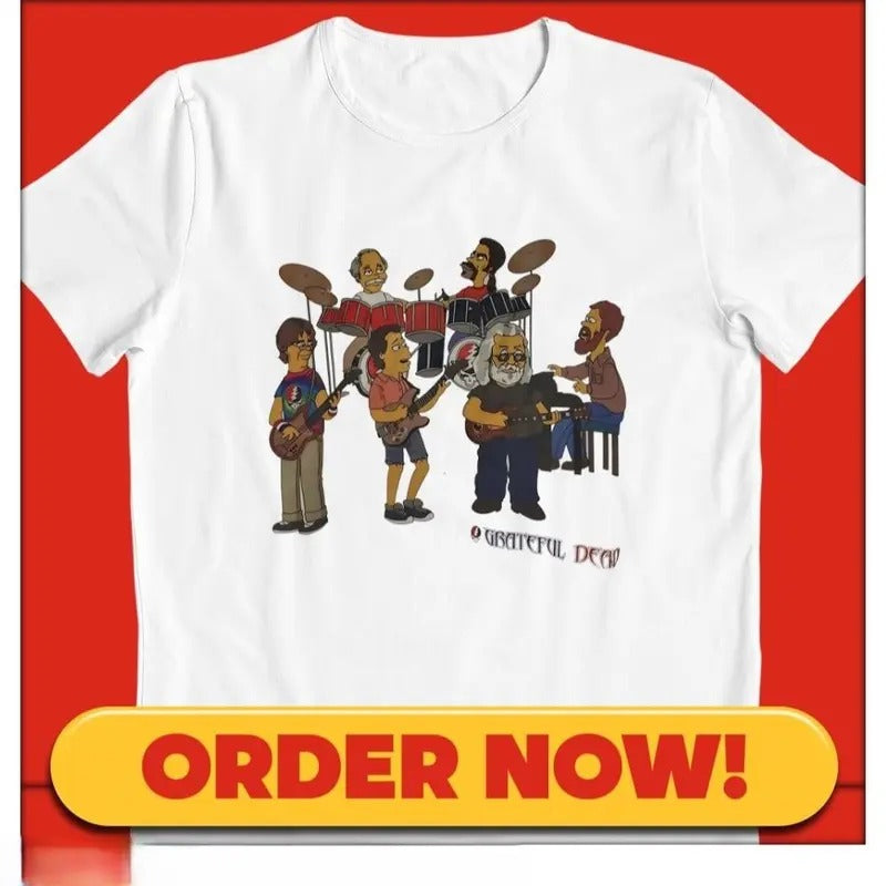 Grateful Dead as SIMPSONS T-shirt Jerry Garcia Phil Lesh Bob Weir & Company Cotton Menswear Cotton Menswear Top Decoration