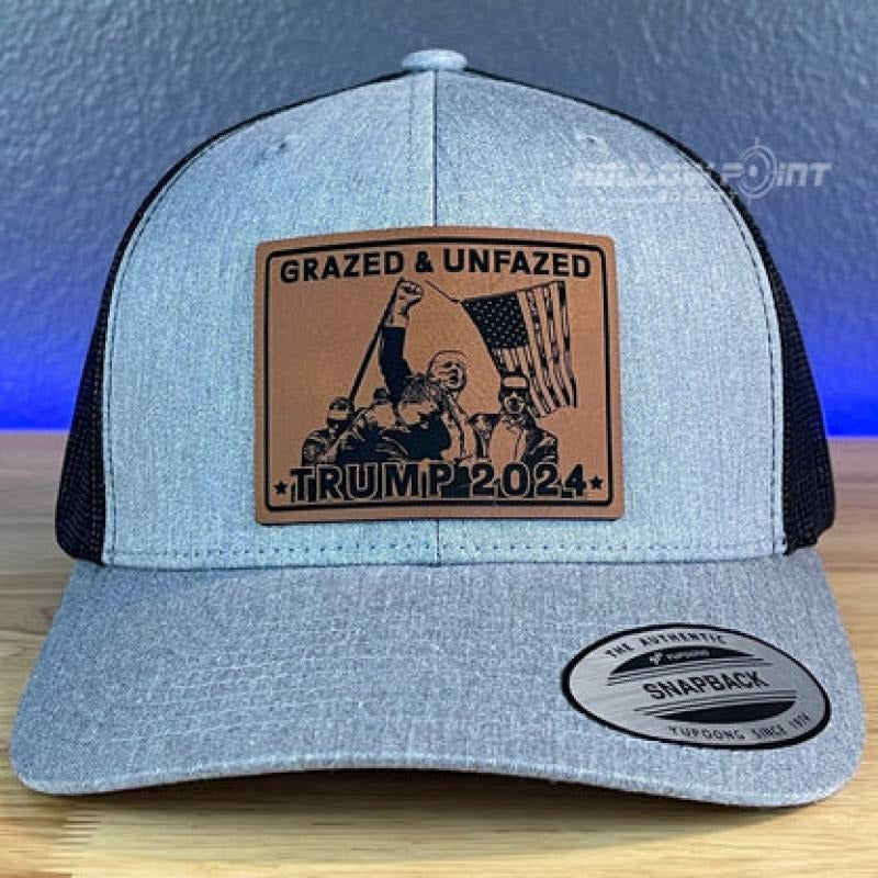 Grazed & Unfazed Trump 2024 SnapBack Trucker Rawhide Leather Patch Hat T-Shirts, Hoodie, Sweatshirt | DripVista.com