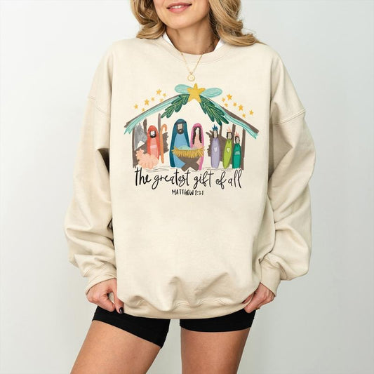 Greatest Gift Of All Sweatshirt, Jesus Christmas Sweater, Religious Xmas Sweater, Nativity Xmas Christmas Family Shirt