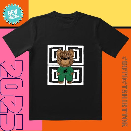 Green Bear Graphic Tee |   3D Cut & Geometric Clash |   Trendy Streetwear for All  OOTD