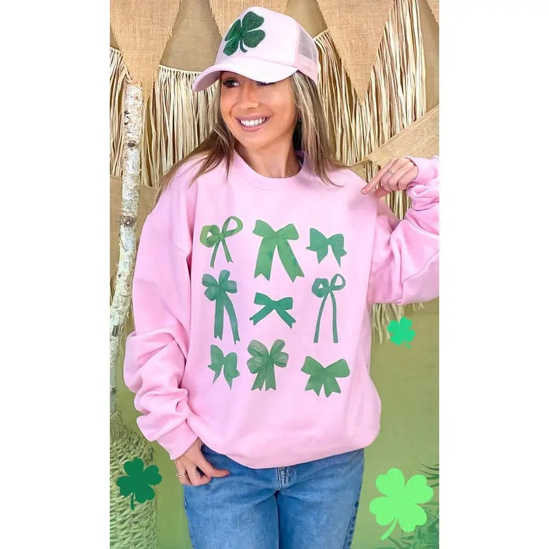 Green Bows St Patricks Day Graphic Sweatshirt T-Shirts, Hoodie | DripVista.com