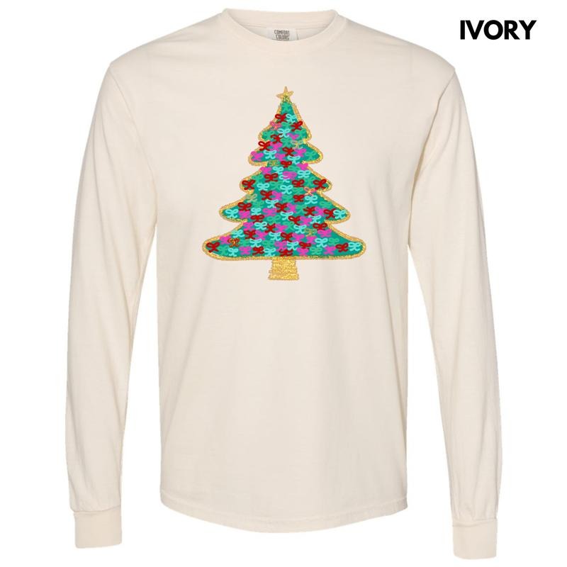 Green Bushel Of Bows Christmas Tree Long Sleeve Comfort Colors T-Shirt 'NLB'
