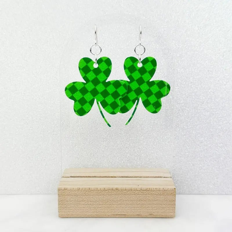 Green Check Shamrock Earrings T-Shirts, Hoodie, Sweatshirt | DripVista.com