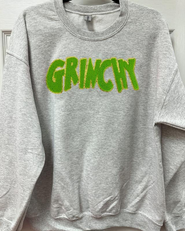 Green Chenille Patch Sweatshirt -- ASH GREY