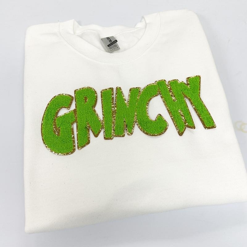 Green Chenille Patch Sweatshirt -- WHITE T-Shirts, Hoodie | DripVista.com