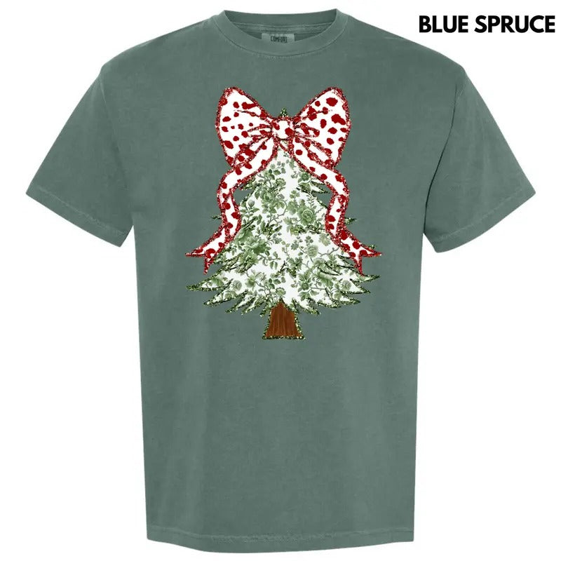 Green Floral & Red Bow Tree Comfort Colors T-Shirt 'NLB' Hoodie, Sweatshirt | DripVista.com