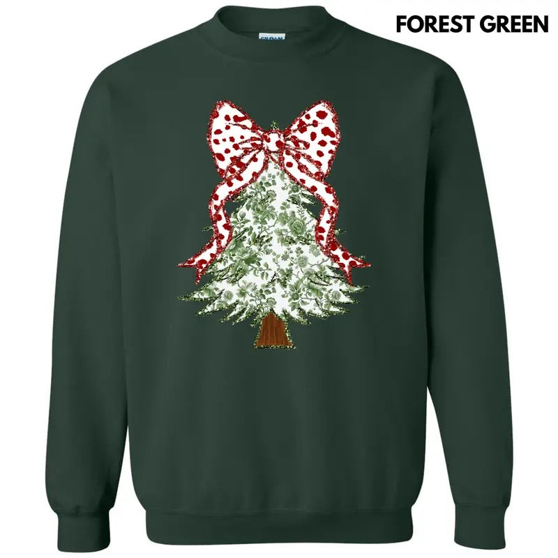 Green Floral & Red Bow Tree Sweatshirt 'NLB'