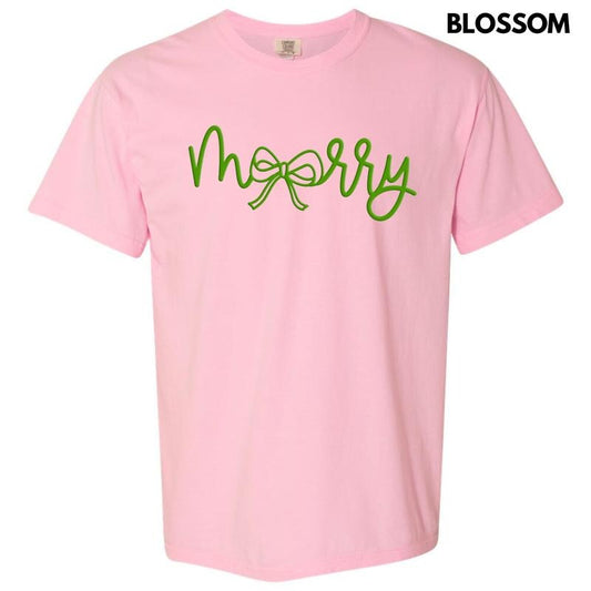 Green Merry Bow PUFF Comfort Colors T-Shirt