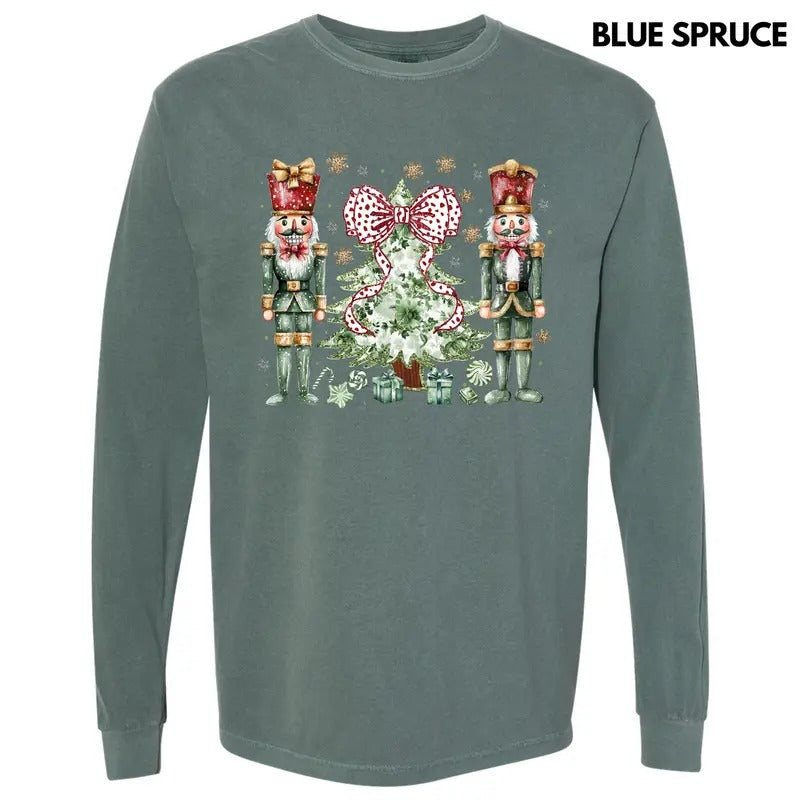 Green Nutcracker Holiday Long Sleeve Comfort Colors T-Shirt 'NLB' Hoodie, Sweatshirt | DripVista.com
