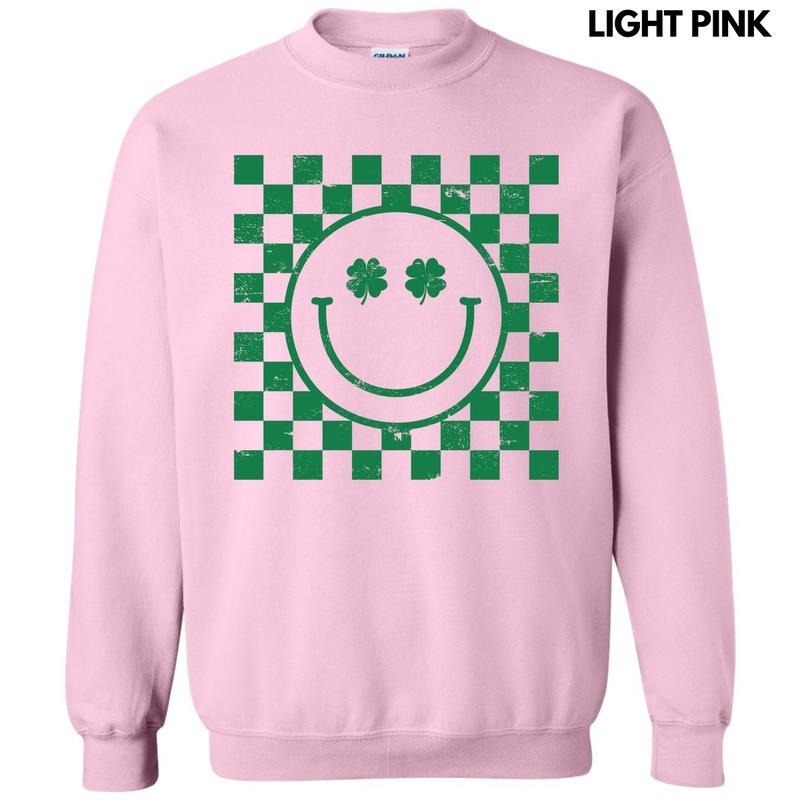 Green Shamrock Checker Happy Face Sweatshirt 'NLB'