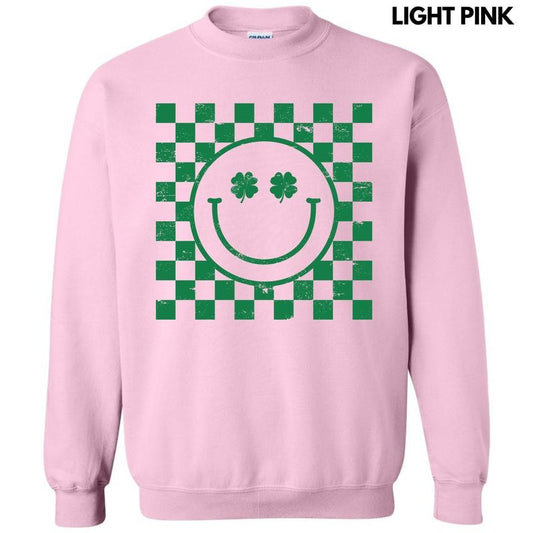 Green Shamrock Checker Happy Face Sweatshirt 'NLB'