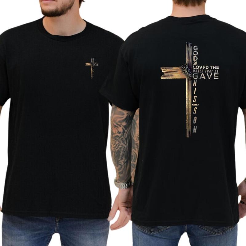 Green tractor brand Christian Cross Bible Print Two-Sided T-Shirt Pure Cotton Fabric Casual Streetstyle Crew Neck Short...