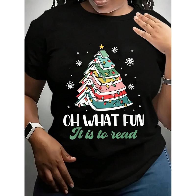 Green tractor brand What Fun Read Book Lights Christmas Tree Party Snowflake T-Shirt Cotton Fabric Women'WB shield Casual...