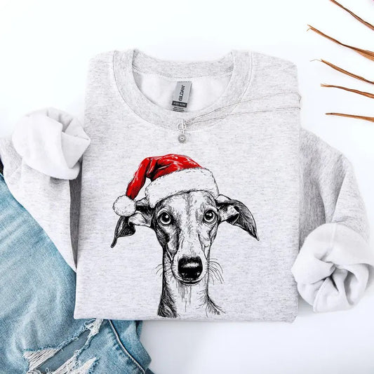 Grey Hound, Santa, Dog, Christmas, Dog Lover, Pet Sweatshirt, Crew Neck, Women's, Crewneck