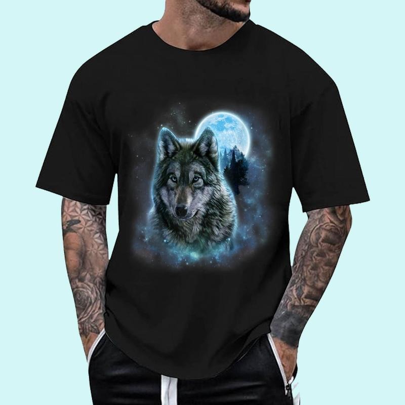 Grey Wolf Hunting Ground, Icy Moon, Forest, Galaxy Unisex T-Shirt, Cotton 100%, Top Trending Fashion