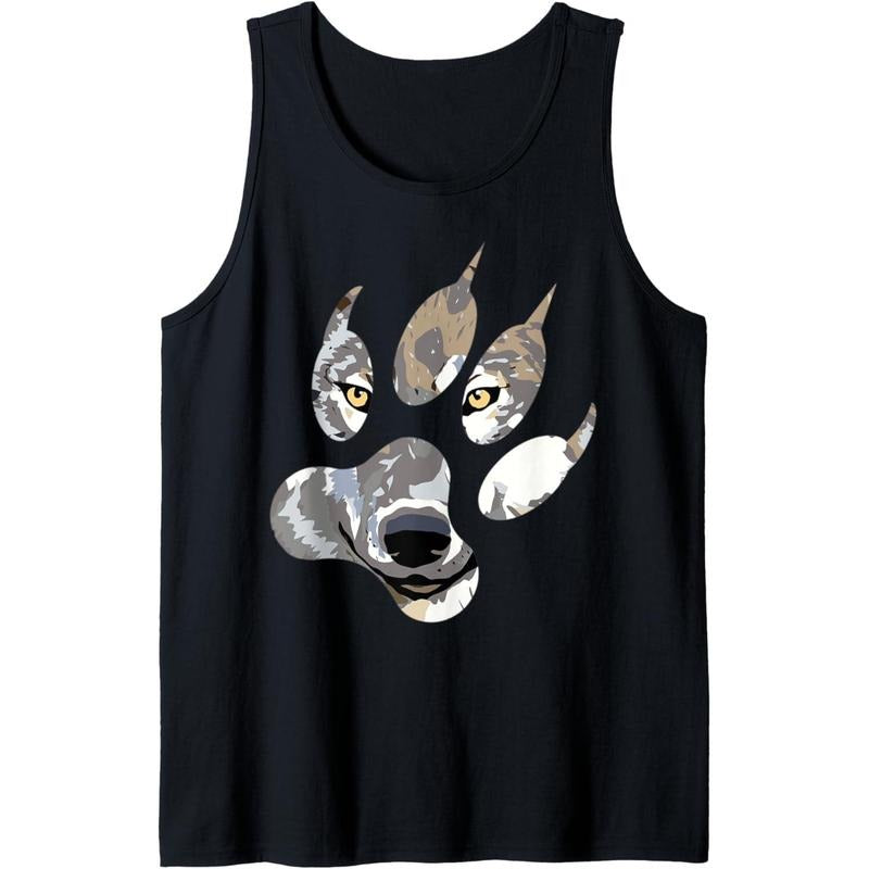 Grey Wolf Lover Lone Wolf Paw Silhouette Tank Top MADE IN USA T-Shirts, Hoodie, Sweatshirt | DripVista.com