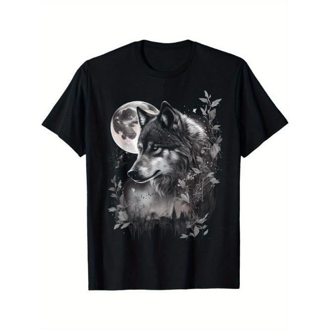 Grey Wolf Moon And Stars Graphic Tees Men T-Shirt Made in USA Hoodie, Sweatshirt | DripVista.com
