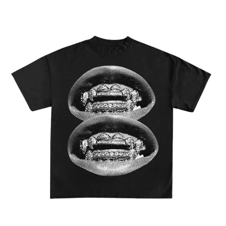 Grillz Halloween Unisex Lip Graphic Print Tshirt, Sweatshirt, Hoodie Size S- 3XL,Gift For Women Top Womenswear Underwear Humen, Underwear Tshirt Lady Streetwear Human Shortsleeve Shoe Comfort T-Shirt Casual Crewneck