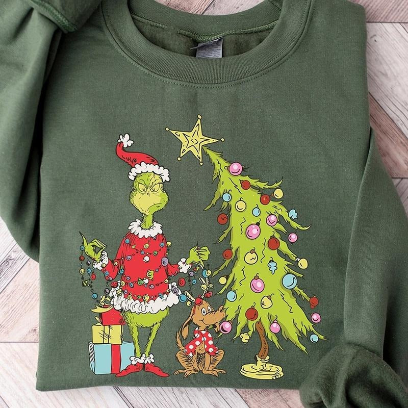 Grinch Christmas Tree Crewneck Sweatshirt, Hoodie, T-shirt | DripVista.com