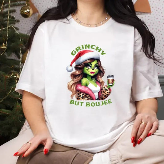 Grinchy But Boujee Shirt, Christmas Boujee Shirt, Grinchy Shirt Cotton Fabric